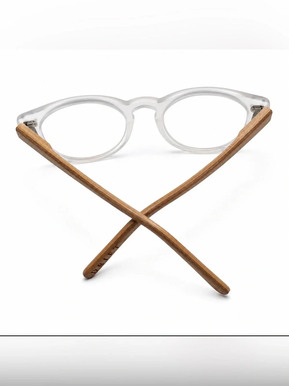 DRIFT Eyewear Clear Round Glasses Wood Temples Handmade USA Never Worn